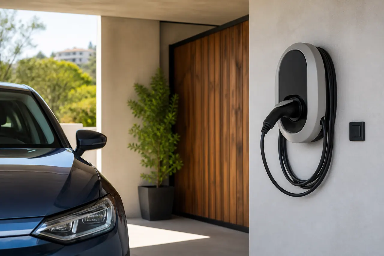 Cargador para coche eléctrico instalado en una vivienda