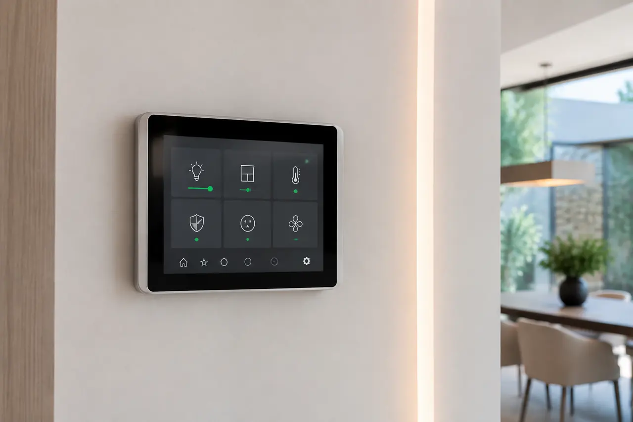 Pantalla de control de domótica en un hogar